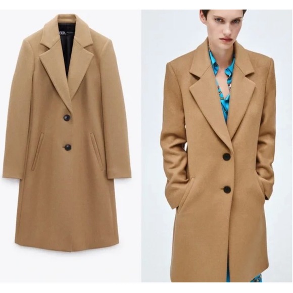 Zara Jackets & Blazers - ZARA Camel Wool Two Button Lapel Collar Long Coat Women M - Menswear Style